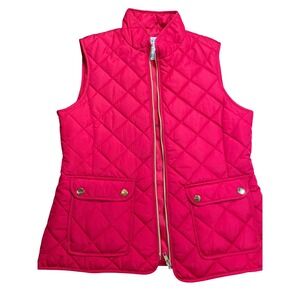 Quilted Vest Red Gold Zip Pockets Sleeveless Stand Collar Women's Outerwear